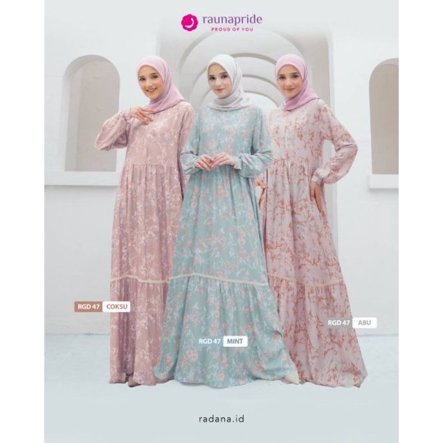 Gamis Original RGD 47 Mint by Rauna Pride|Gamis Motif Bunga|Gamis Cantik|Gamis Busui|Gamis Kekinian|