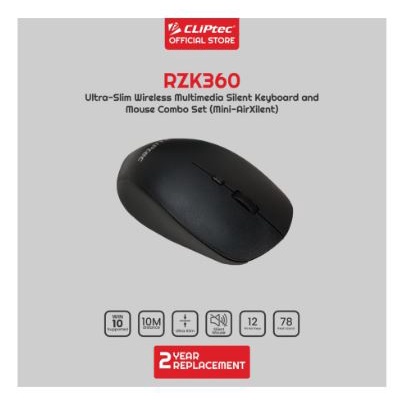 Keyboard mouse cliptec wireless usb 2.4ghz combo slim mini 78 keys optical 1600dpi 4d air xilent rzk-360 rzk360