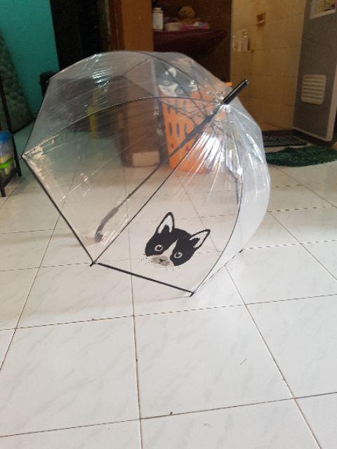 Payung Tongkat Transparant Mangkok  Motif Anjing Kucing - 75002