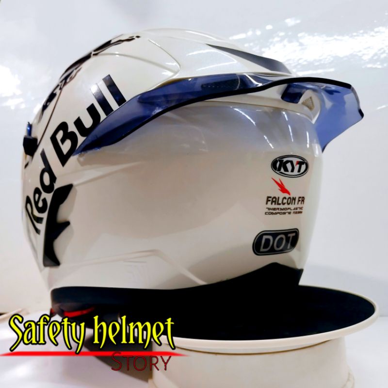 Helm Kyt FALCON FR Solid white Paket Ganteng Redbull Free Kaca original-2