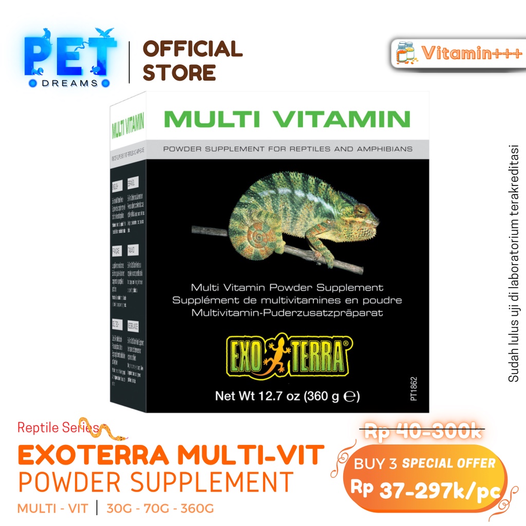 PROMO EXOTERRA MULTIVITAMIN POWDER SUPLEMEN OBAT VITAMIN BUBUK REPTILE REPTIL TORTO SULCATA AMFIBI