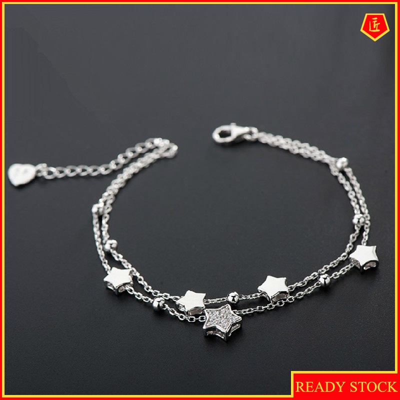 [Ready Stock]Double-Layer Star Silver Bracelet Bracelet for Women