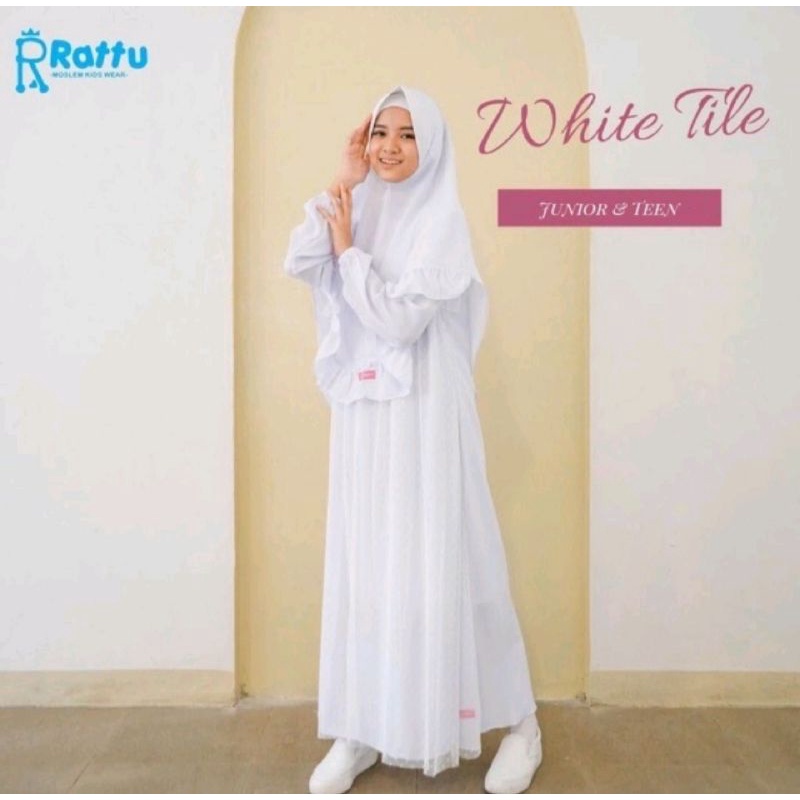 Gamis Putih anak Size 6-12Th// Gamis White Tile by Rattu