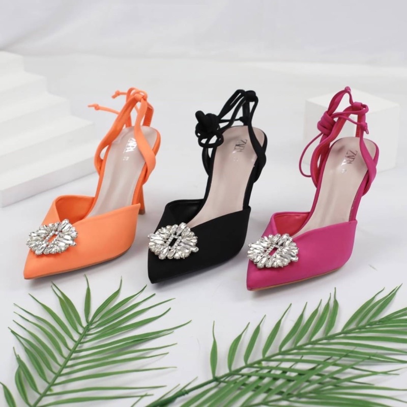 Sepatu Hak Tinggi Satin Platinum Wanita ZR Shimmery Stiletto High Heels Balerina Premium Import Hita