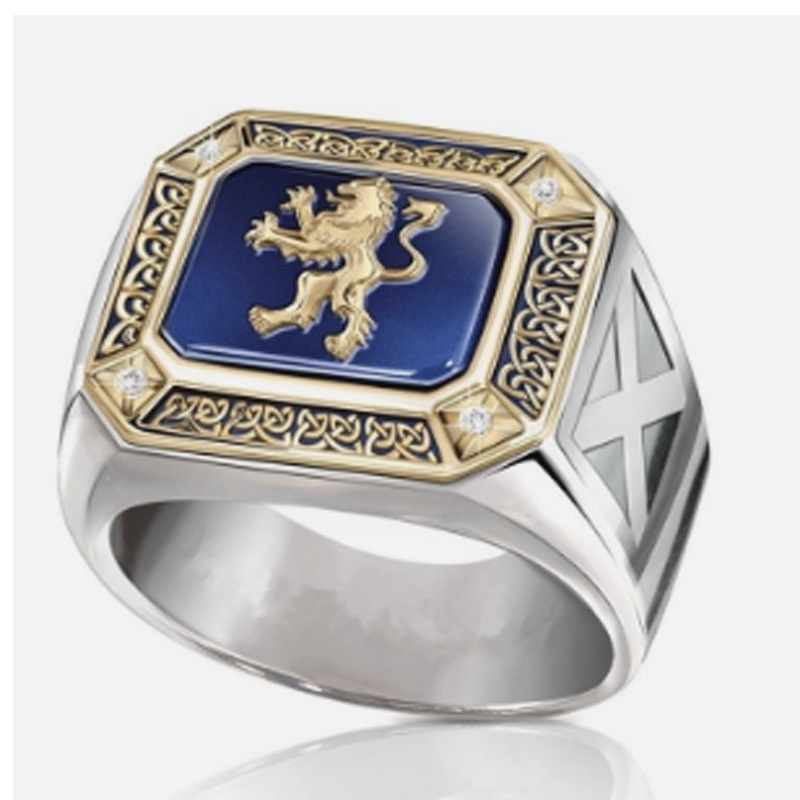 Cincin Emas Pria Keren Desain Bangkok Lion Bull Aksen Berlian Batu Warna Aksesoris Cincin Titanium