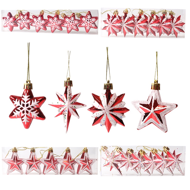 5 / 6Pcs Ornamen Liontin Bentuk Pentagram Snowflake Bahan Plastik Untuk Dekorasi Pohon Natal