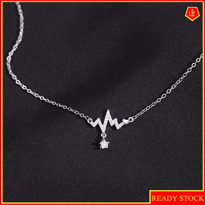 [Ready Stock]Rhinestone Heartbeat Silver Necklace Female Design Temperament