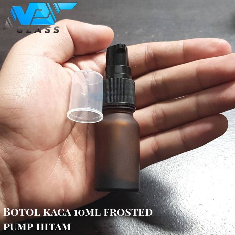 botol kaca 10ml frosted pump treatment / botol kaca 10ml coklat doff pump hitam