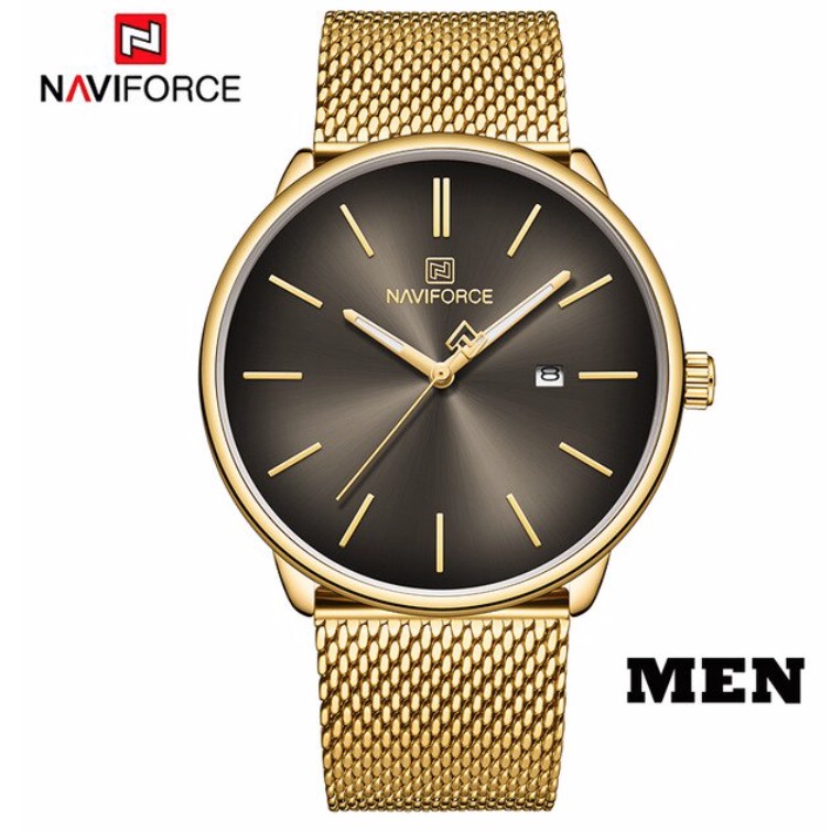 Jam Tangan Pria NAVIFORCE Analog Date Premium Stainless Mesh Band Simple Luxury Water Resistant