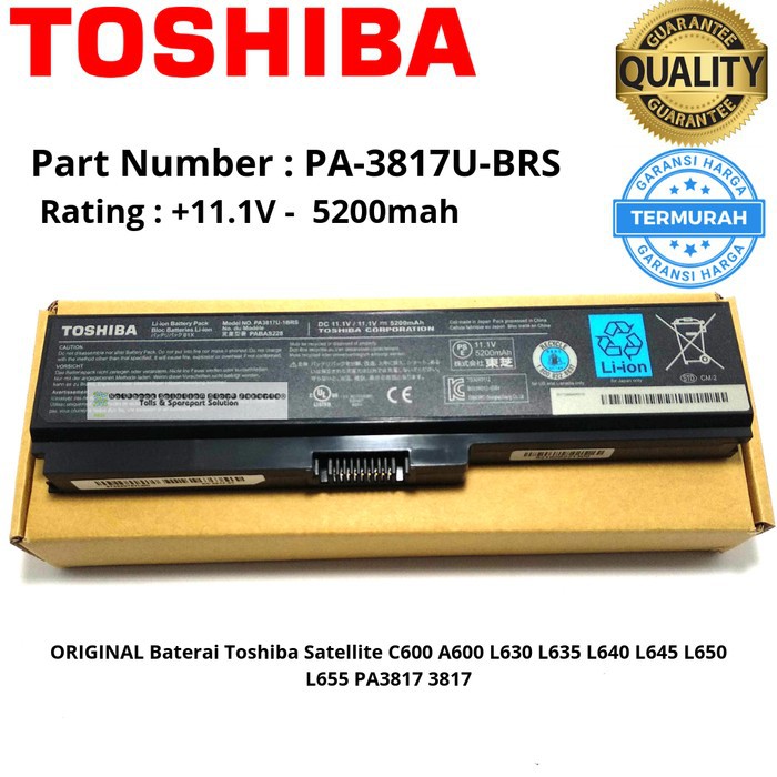 Original Baterai Laptop Toshiba Pa-3817 L645 C640 L745