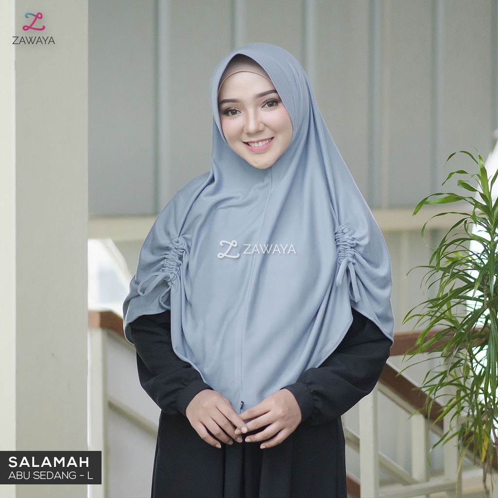 Jilbab Kaos Zawaya - Salamah Standard Size - Hijab Syar'i Nyaman & Kekinian | Tali Serut Manis | Bus