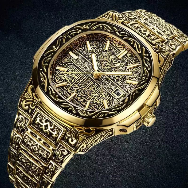 jam tangan pria tanggal aktif otomatis classic retro import arab Geridun kalender stainless ukir ant