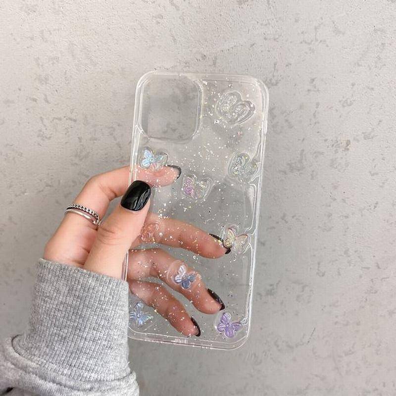 Soft Case TPU Transparan Glitter Kupu-Kupu Untuk iPhone 13 12 11 Pro MAX Mini X XS MAX XR SE 2022 2020 7 8 Plus