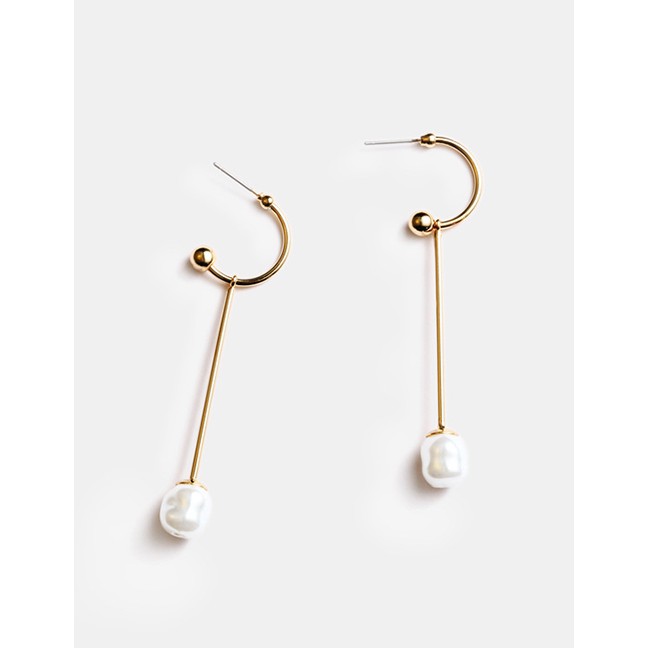 LRC Anting Tusuk Fashion Gold Letter C-shaped Alloy Pearl Earrings F69866