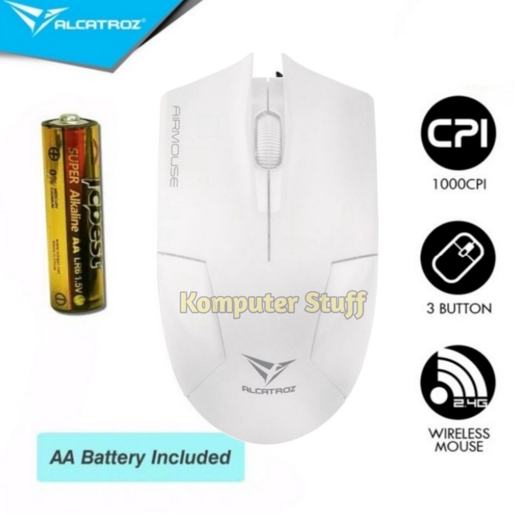 Mouse Wireless Alcatroz Airmouse 1000CPI USB Receiver 2.4Ghz Siap Pakai Free Batrai