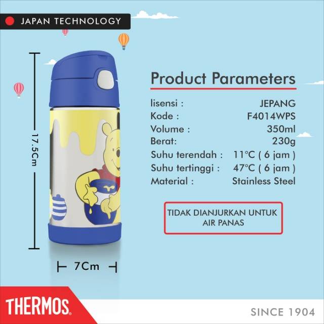 Thermos Original Straw Bottle Disney Winnie The Pooh Cars Frozen 350ml - Tumbler