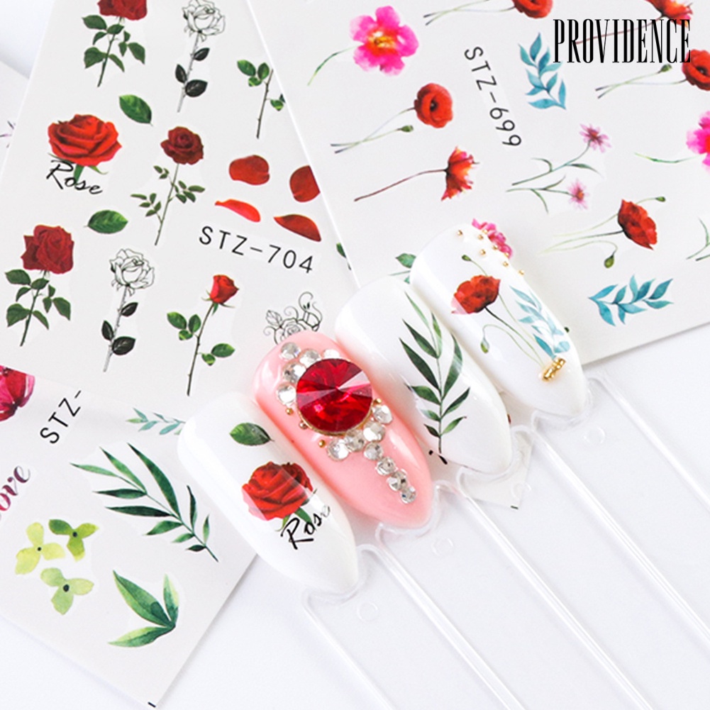 Providence 24 Lembar Stiker Decal Transfer Air Motif Tanaman Bunga Untuk Dekorasi Nail Artmanicure Diy