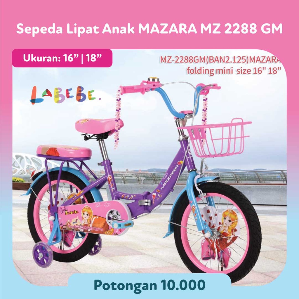 Sepeda Lipat Anak Mini MAZARA MZ 2288 GM 16" 18" inch Keranjang