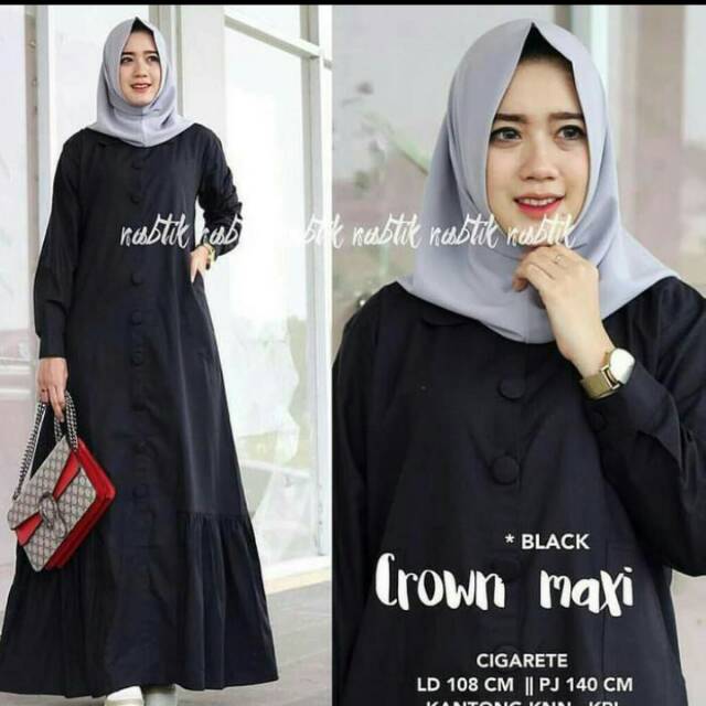 Fashion Wanita: Long Dress Muslim Lengan Panjang dengan Kancing, Warna Polos