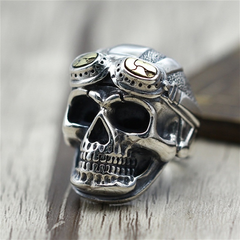 Perhiasan Pria Gaya Baru Stainless Steel Punk Tengkorak Gothic Pilot Pilot Cincin Cincin Antik Steampunk