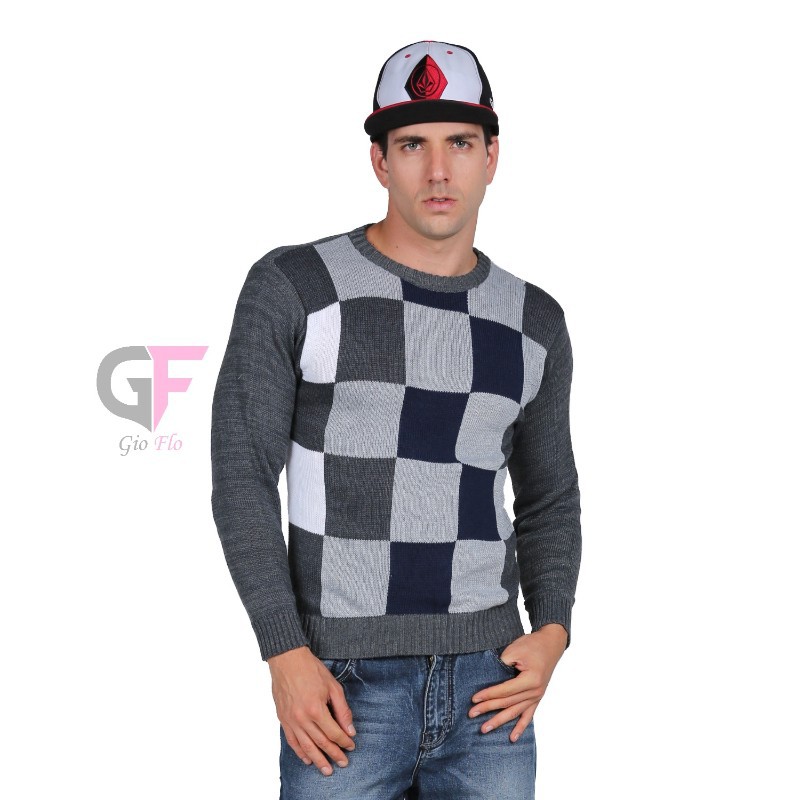 GIOFLO Pakain Sweater Rajut Pria Smart Casual Kombinasi Warna / SWE 661