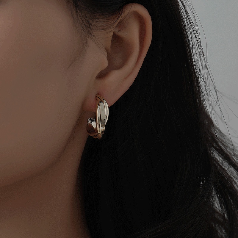 Anting Tusuk Gantung Desain Setengah Lingkaran + Simpul Gaya Korea / Modern / Unik Untuk Wanita