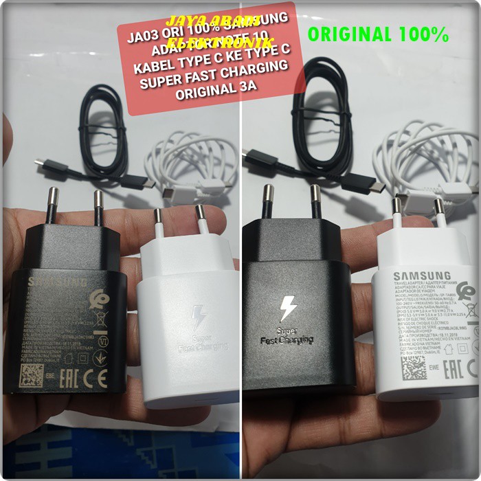 J03 SAMSUNG ORIGINAL 3A 25 WATT ADAPTOR CHARGER KABEL DATA USB TYPE C TIPE C SUPER FAST CHARGING FLASH CAS CASAN NOTE J03  samsung ori 100% 3A 25 watt w adaptor charger kabel data cable usb tipe c type super fast charging flash charger cas casan hp handph