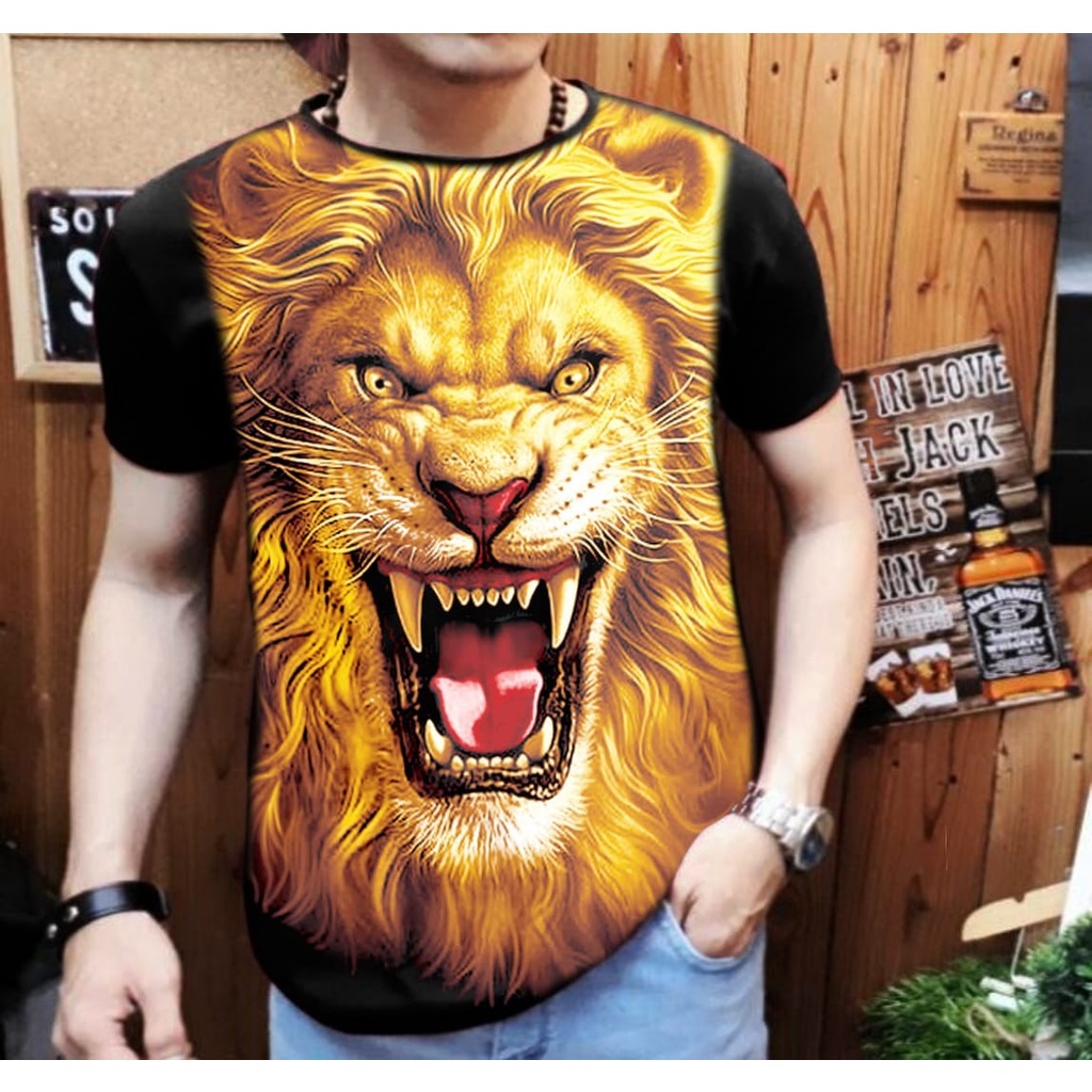 Kaos Distro Pria Motif Singa Gold / Pakaian Pria / Bisa COD