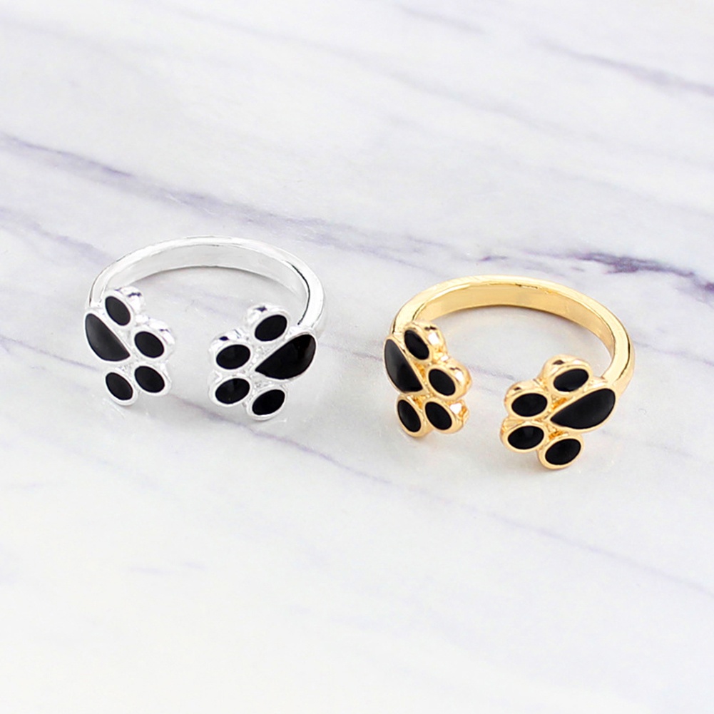 Hu Hu Hu Hu Hu Alat Bantu Pasang Kacamata♡ Cincin Open Ring Motif Telapak Kaki Anjing / Kucing Lucu Untuk Wanita