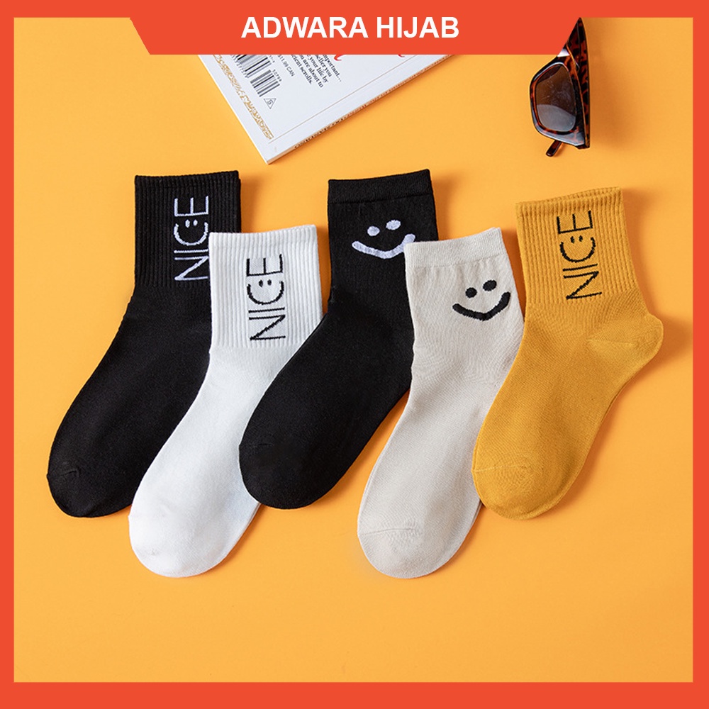 Kaos Kaki Wanita Panjang Sebetis Motif Nice Smile Gaya Fashion Korean