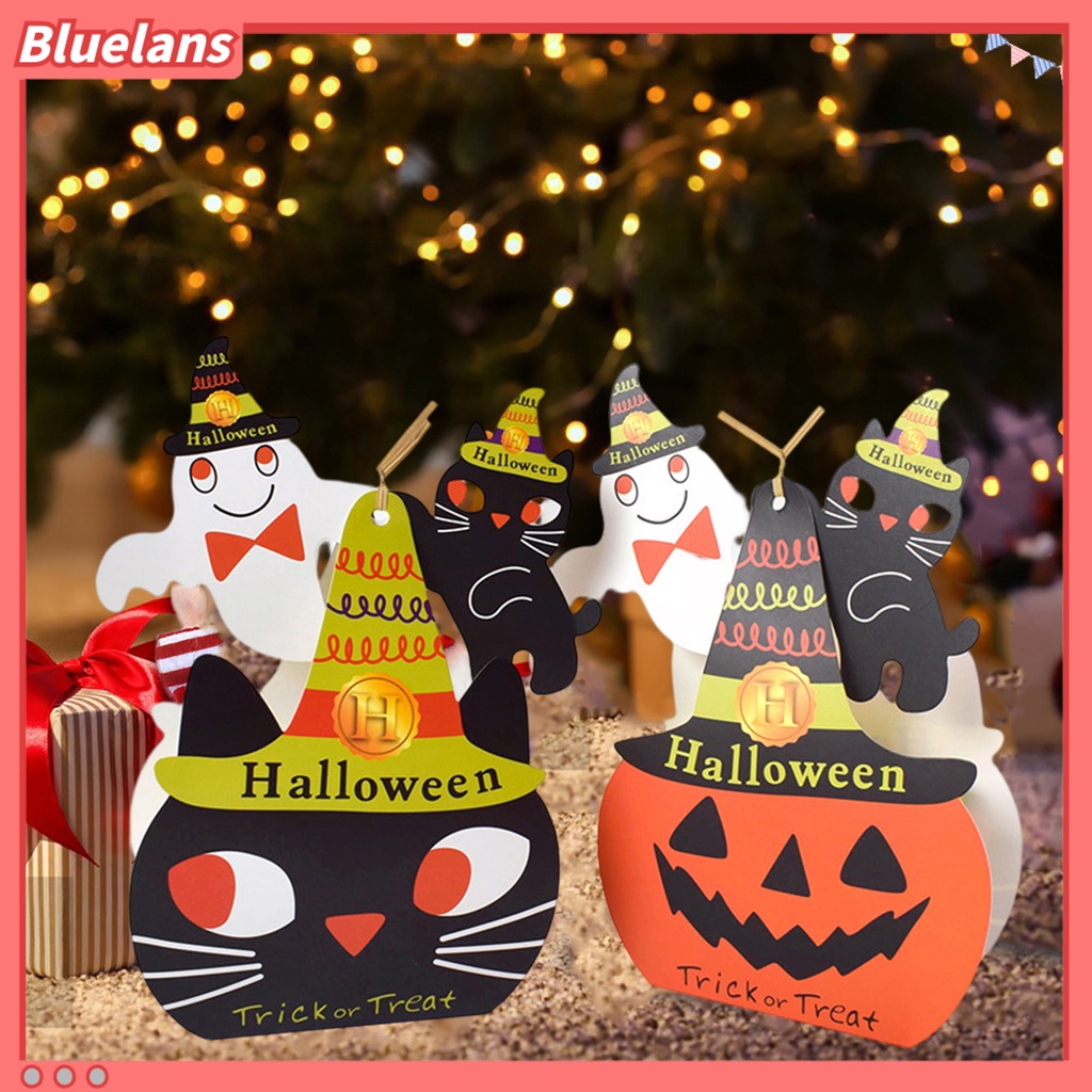 5pcs Kotak Permen Bentuk Kucing Bahan Kertas Untuk Dekorasi Pesta Halloween