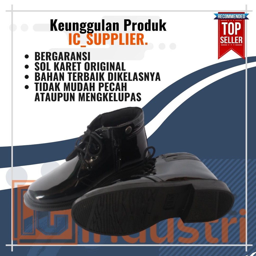 Sepatu Dinas PDH 03 TNI AD Kilap Tali Resliting Sepatu Pria Kerja Satpam Security Sekolah Hitam Glossy - DT03