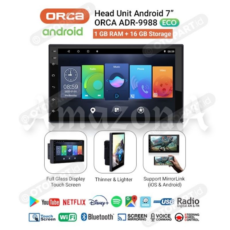 Head Unit Android Double Din Orca ADR-9988 ECO 7&quot;