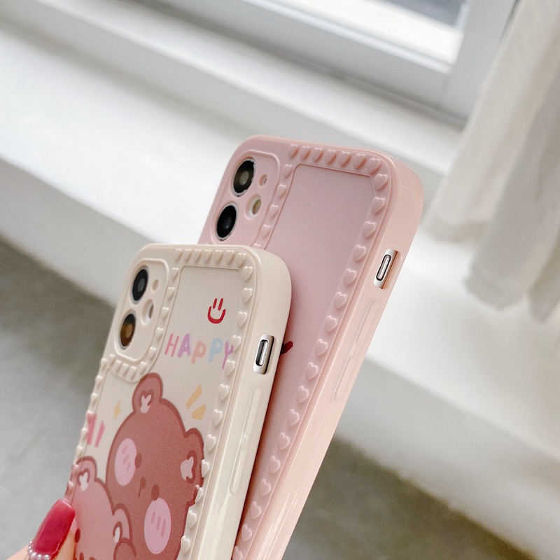 Happy Bear Mirror Soft Case OPPO A1K Realme C11 C20 C20A C2 C15 C12 Narzo 20 C25 C21 C21Y 5 5S 5i C3 Casing VIVO V20 Pro Y21 Y21S Y33S Y51 V21 V20 SE Y51A Xiaomi Redmi Redmi 9A 9C Note 8 Pro