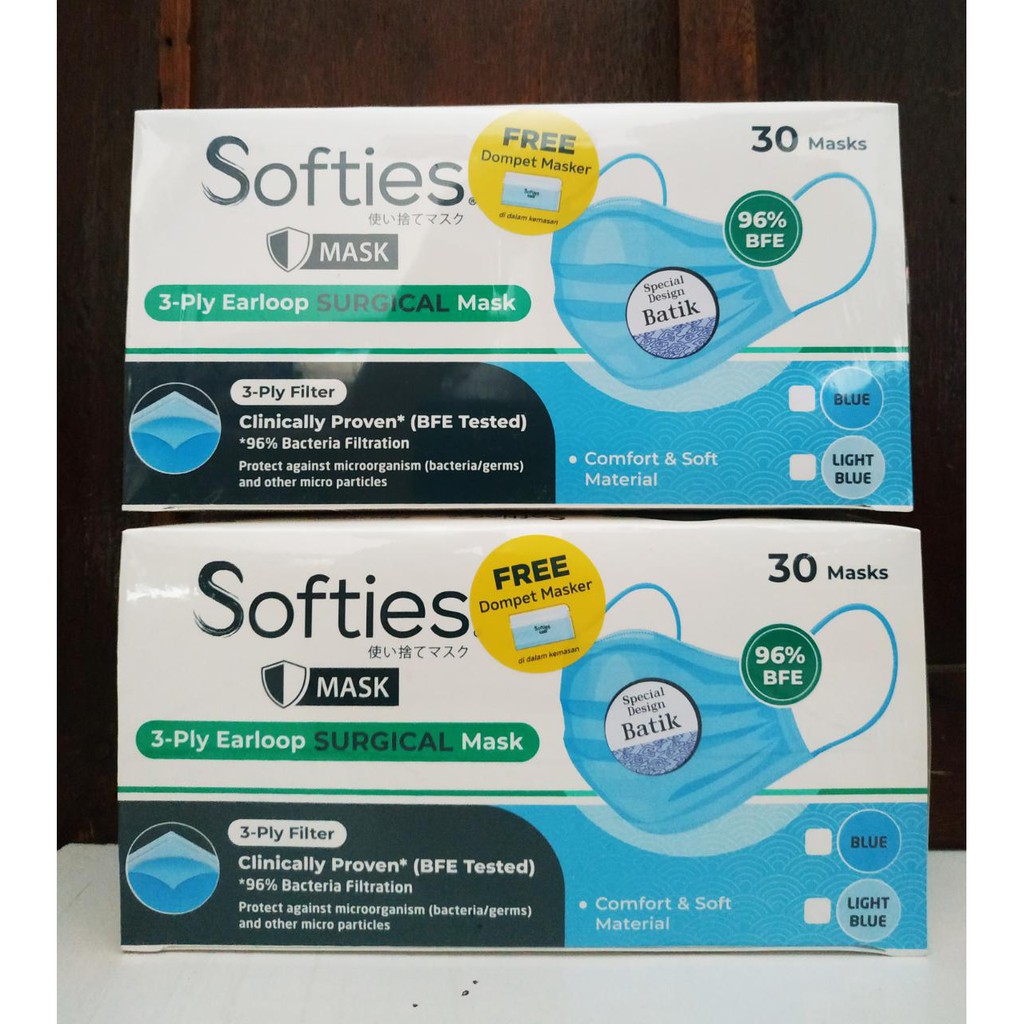 Masker Batik Softies Surgical 3 ply 30 pcs free dompet masker - 1 box