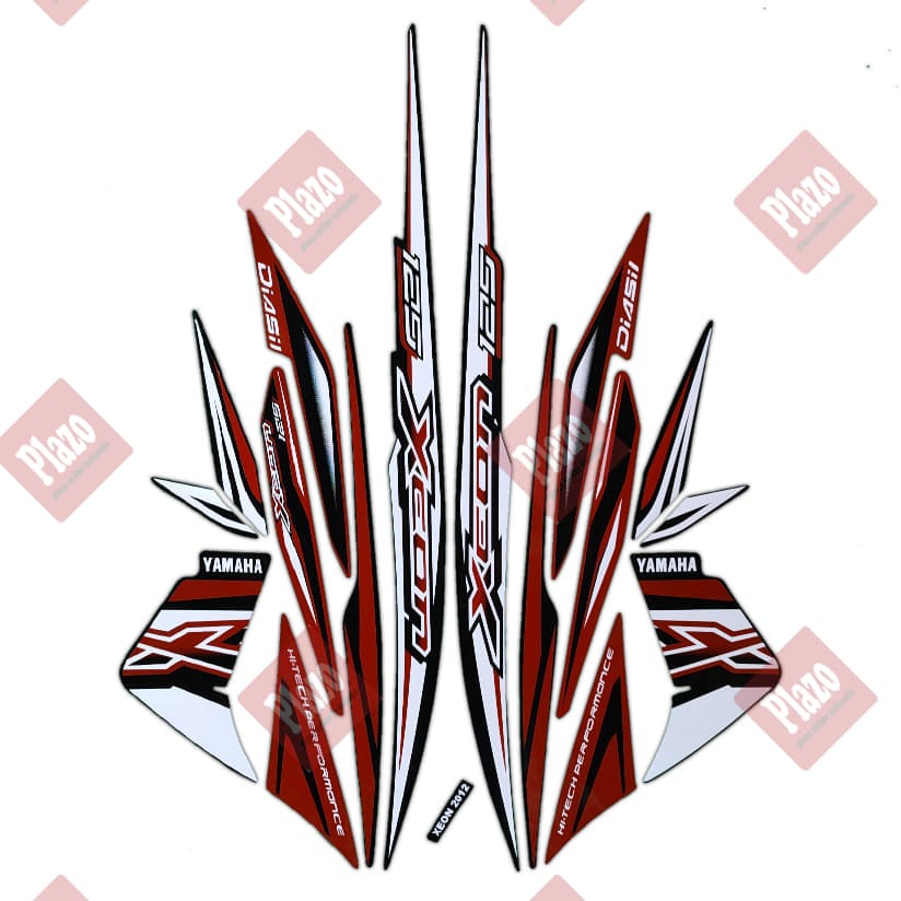 Striping stiker lis motor Xeon 125 2012 Facelift Full hitam-merah