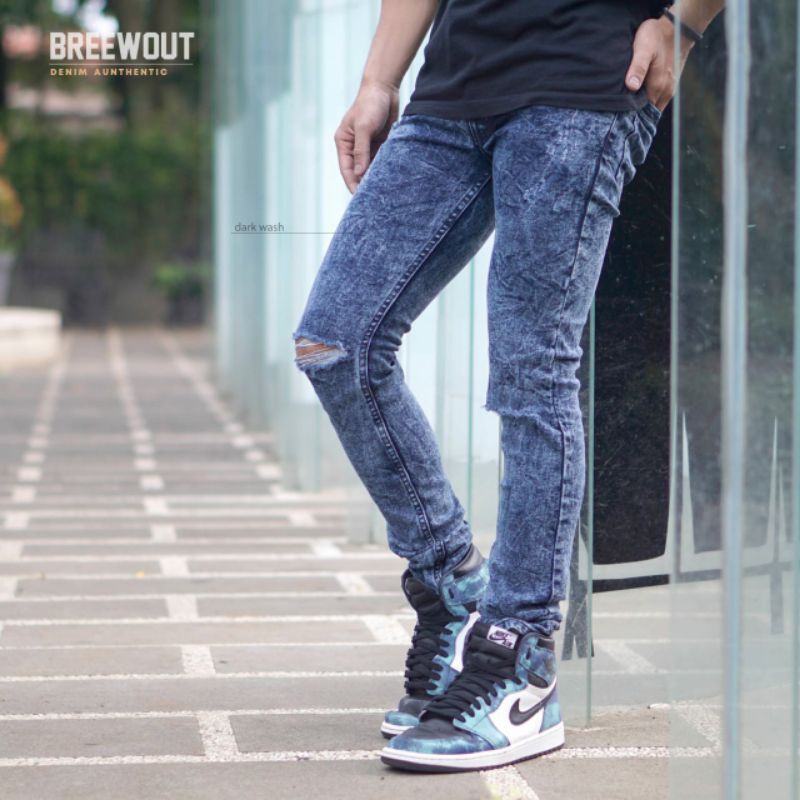 CELANA PANJANG PRIA JEANS SANDWASH SNOW SOBEK LUTUT RIPPED TERBARU