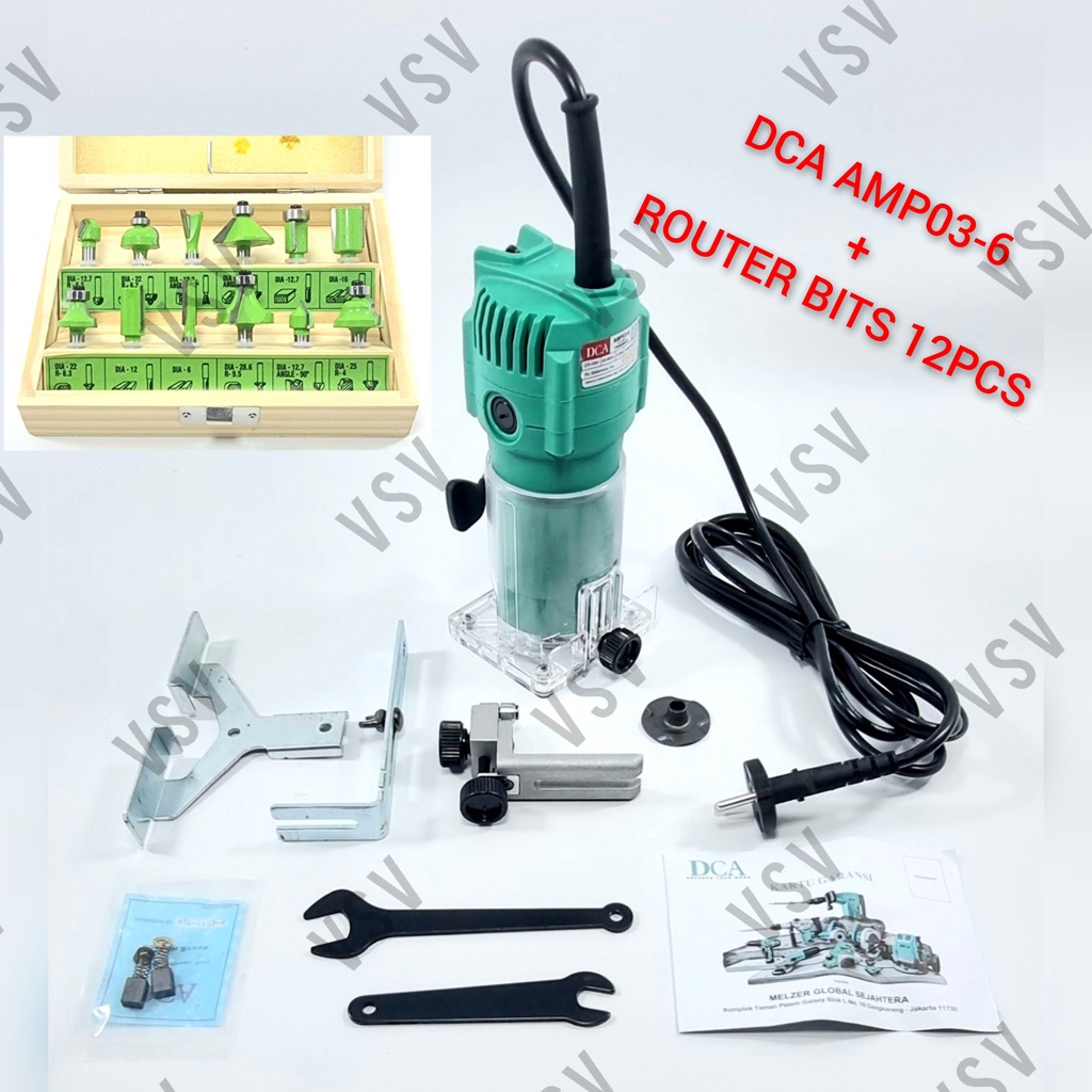 DCA AMP03-6 Wood Trimmer + mata profil 12pcs Mesin Profil Kayu Mesin Router kayu