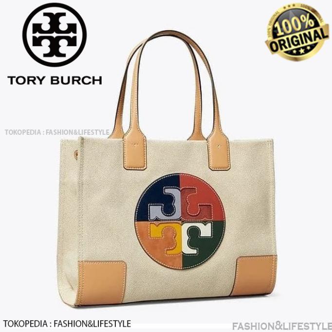 Tory Burch Ella Tote Canvas Colorbloack Multicolour Tote Bag Original