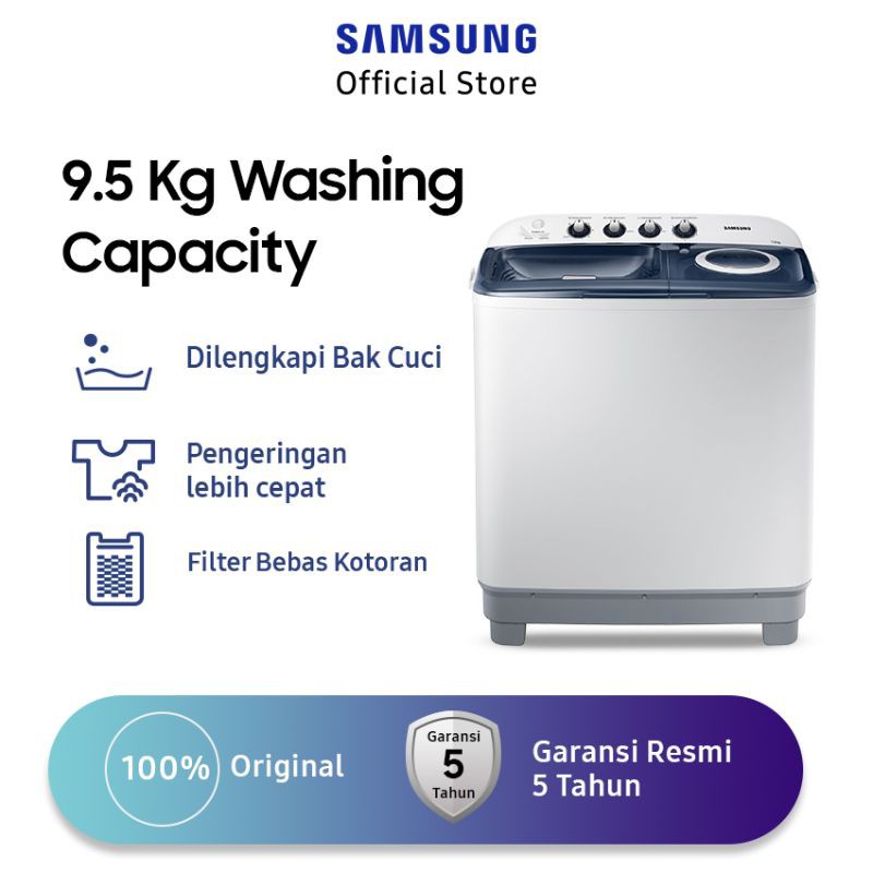 Mesin Cuci Samsung 9,5 Kg Manual 2 Tabung Twin Tub WT95H3330  | Jual Mesin Cuci Samsung Pontianak