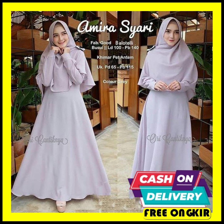 Baju Bju Bsju Gamis Games Gmis Dres Dress Wanita Cewe Cewek Cwek Perem Gamis Syari Set Hijab - Amira