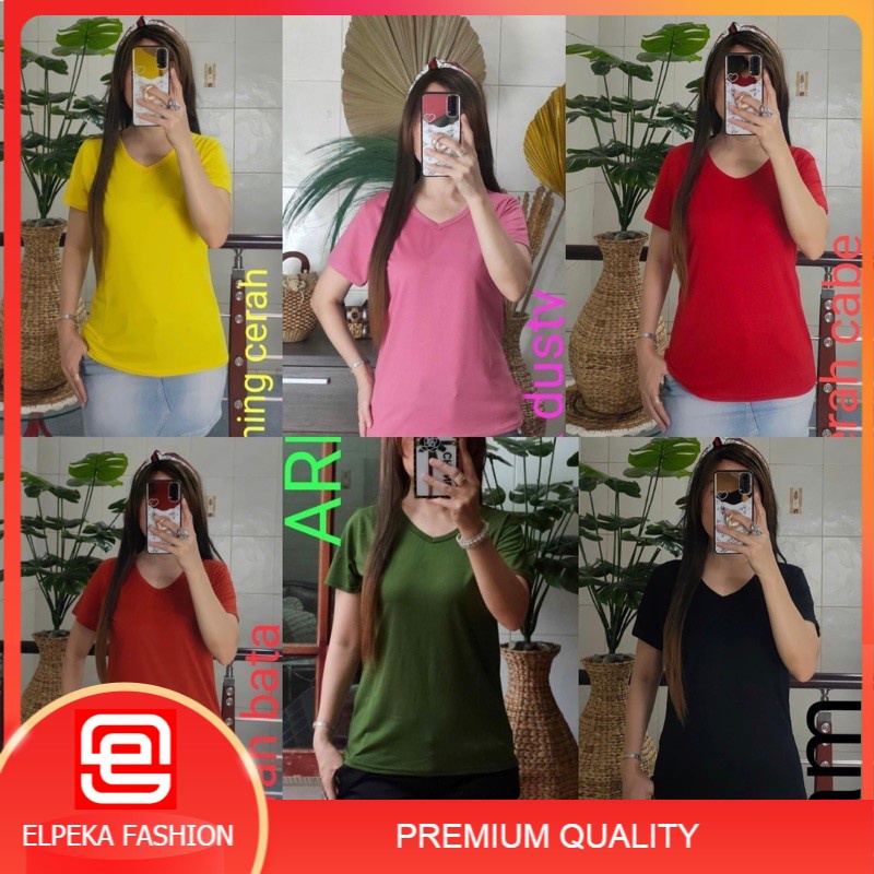 Kaos Polos Pendek V Neck Wanita Kaos Deker Pendek Kaos V neck L XL XXL JUMBO - SERI 2