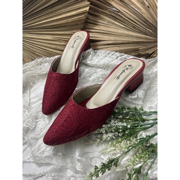 sepatu wanita seyla wedding pesta merah marron 3cm tahu