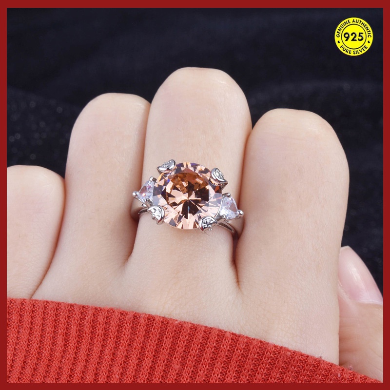 Cincin Batu Morgan 3 Karat Adjustable Dengan Berlian Imitasi Warna Champagne Untuk Wanita