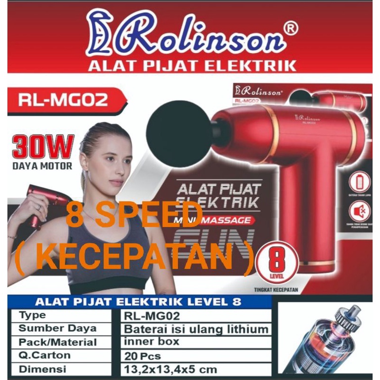 ROLINSON RL-MG02 8 SPEED alat pijat MASAGE GUN-Deep tissue muscle massager