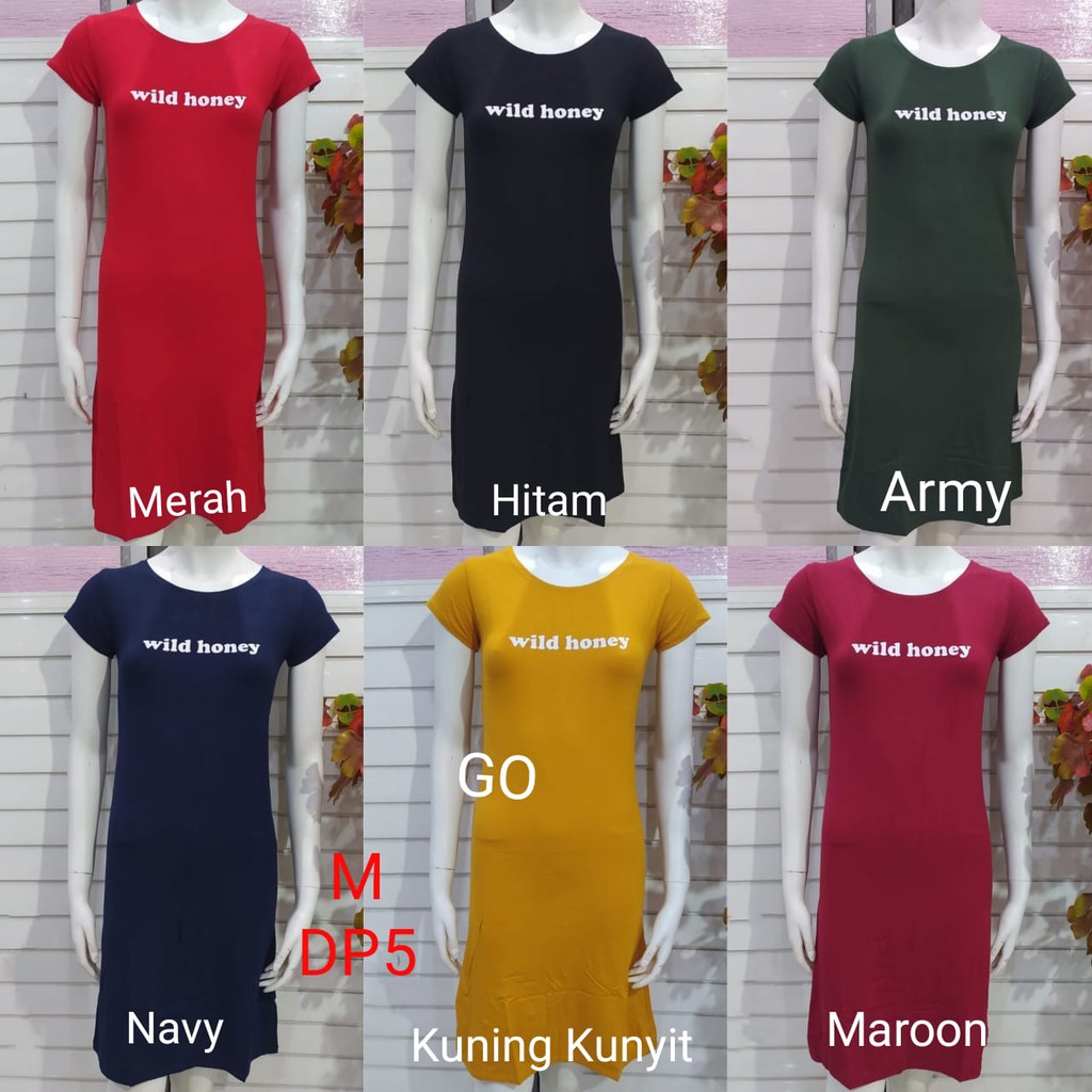 gof DP LMN DRESS/DASTER Wanita Casual Motif Polos Pakaian Perempuan Lengan Pendek