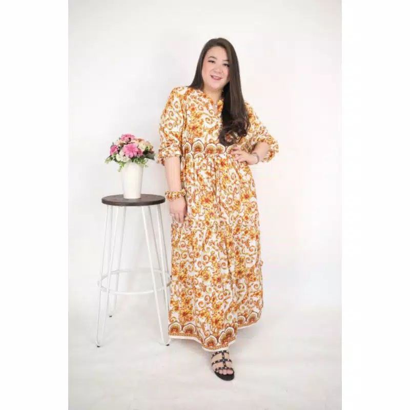 BIG SIZE BATIK GOLD DRESS JUMBO