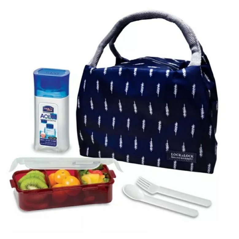 Lock n Lock Lunch Bag Set Tempat Makan /  Set Tempat makan dengan sekat termasuk tas thermal bag