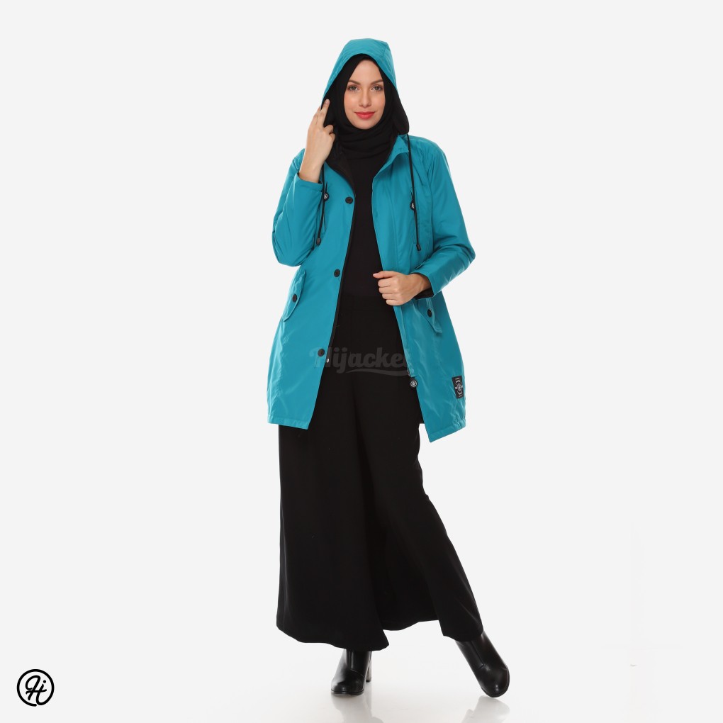 HIJACKET IXORA FASHION HIJAB MUSIM DINGIN - JAKET PREMIUM BAHAN TEBAL WATERPROOF TAHAN AIR HUJAN-Bondi green