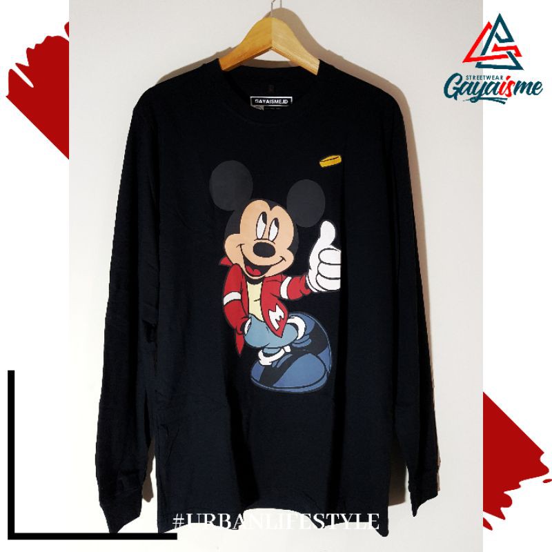 Kaos Mickey Mouse Dewasa Pria Wanita Lengan Panjang Tshirt Baju Original